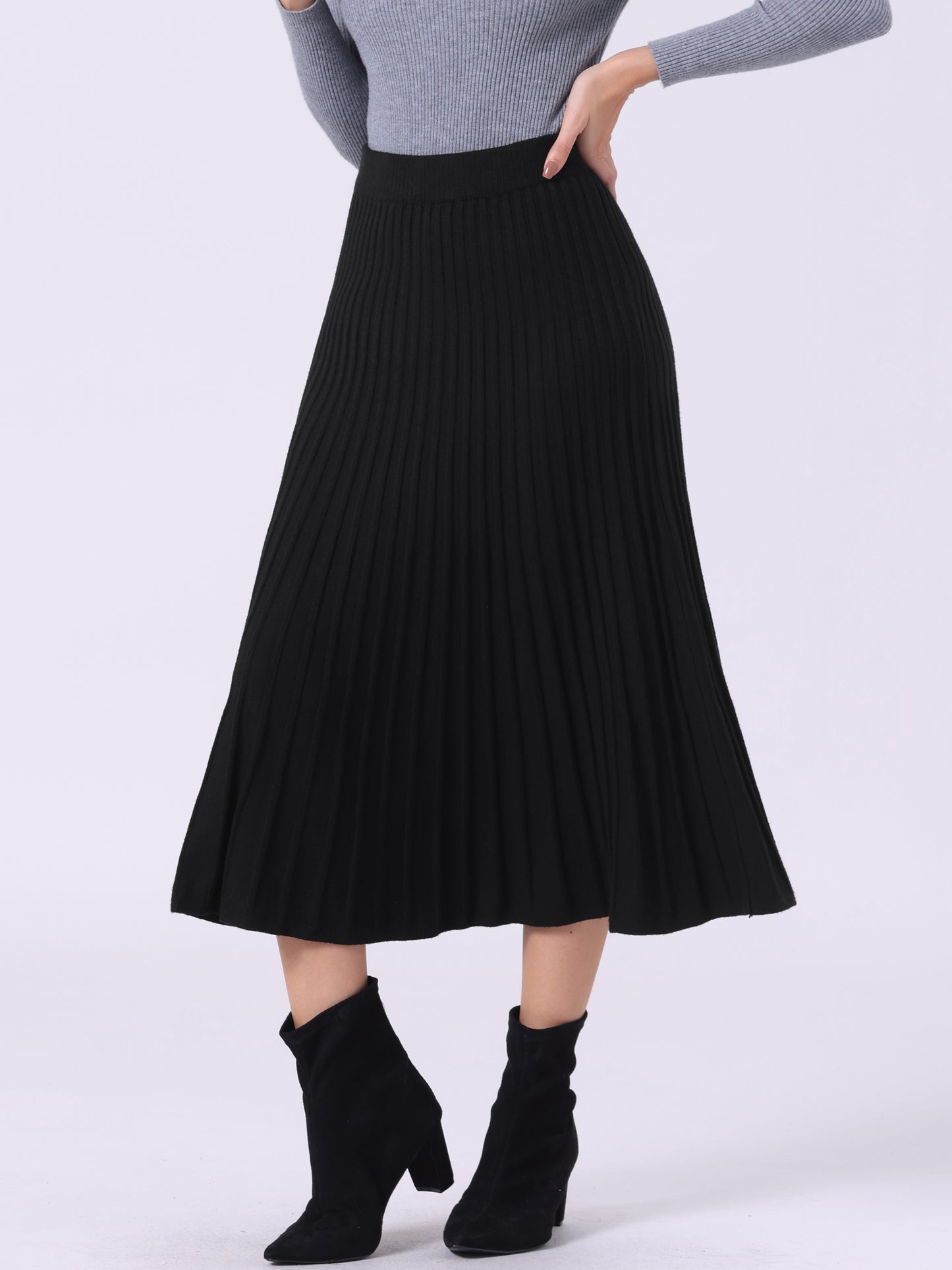 Falda de punto plisada de cintura alta con corte A para mujer, estilo suéter, falda midi