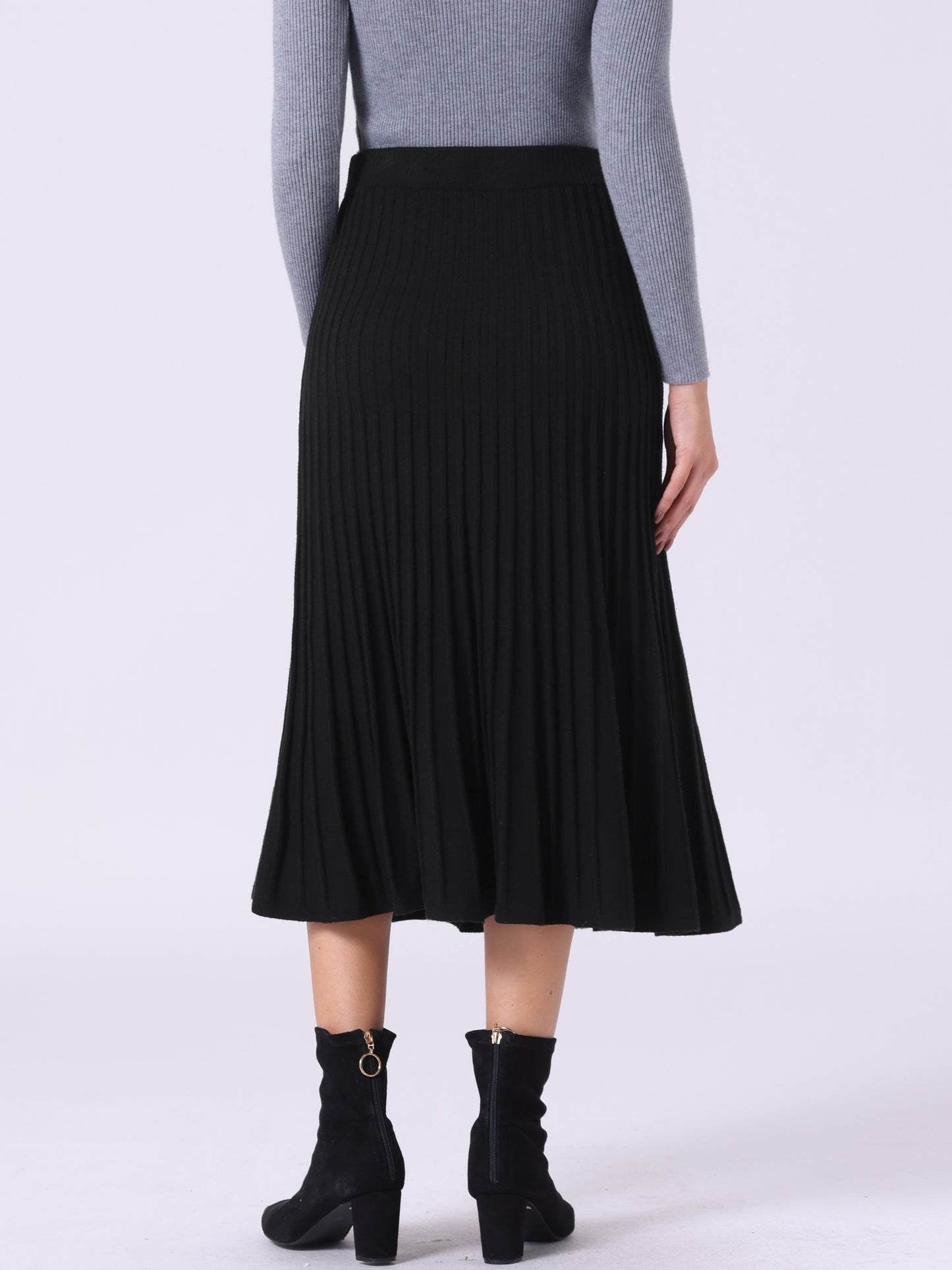 Falda de punto plisada de cintura alta con corte A para mujer, estilo suéter, falda midi