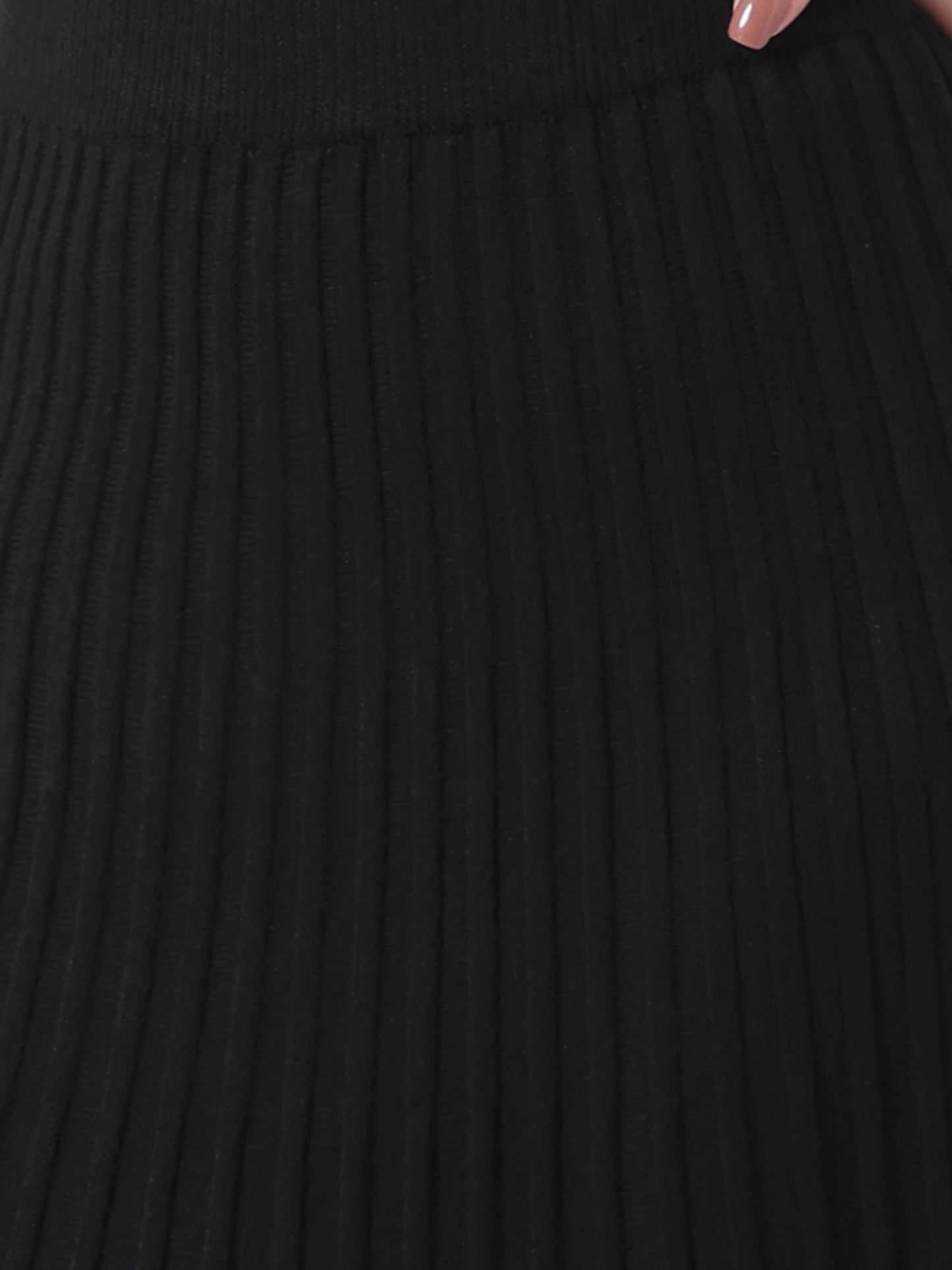 Falda de punto plisada de cintura alta con corte A para mujer, estilo suéter, falda midi