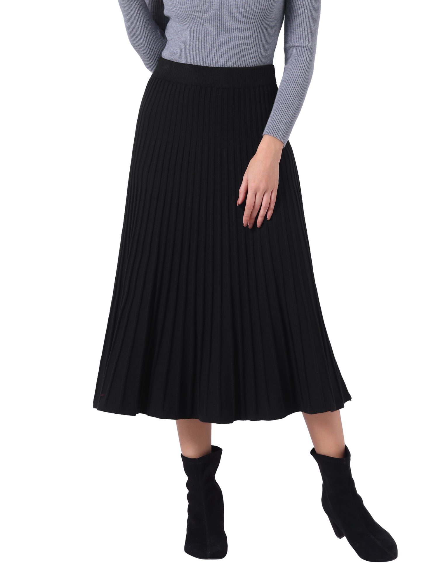 Falda de punto plisada de cintura alta con corte A para mujer, estilo suéter, falda midi