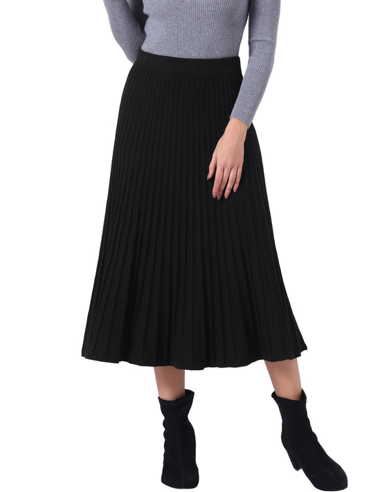 Falda de punto plisada de cintura alta con corte A para mujer, estilo suéter, falda midi