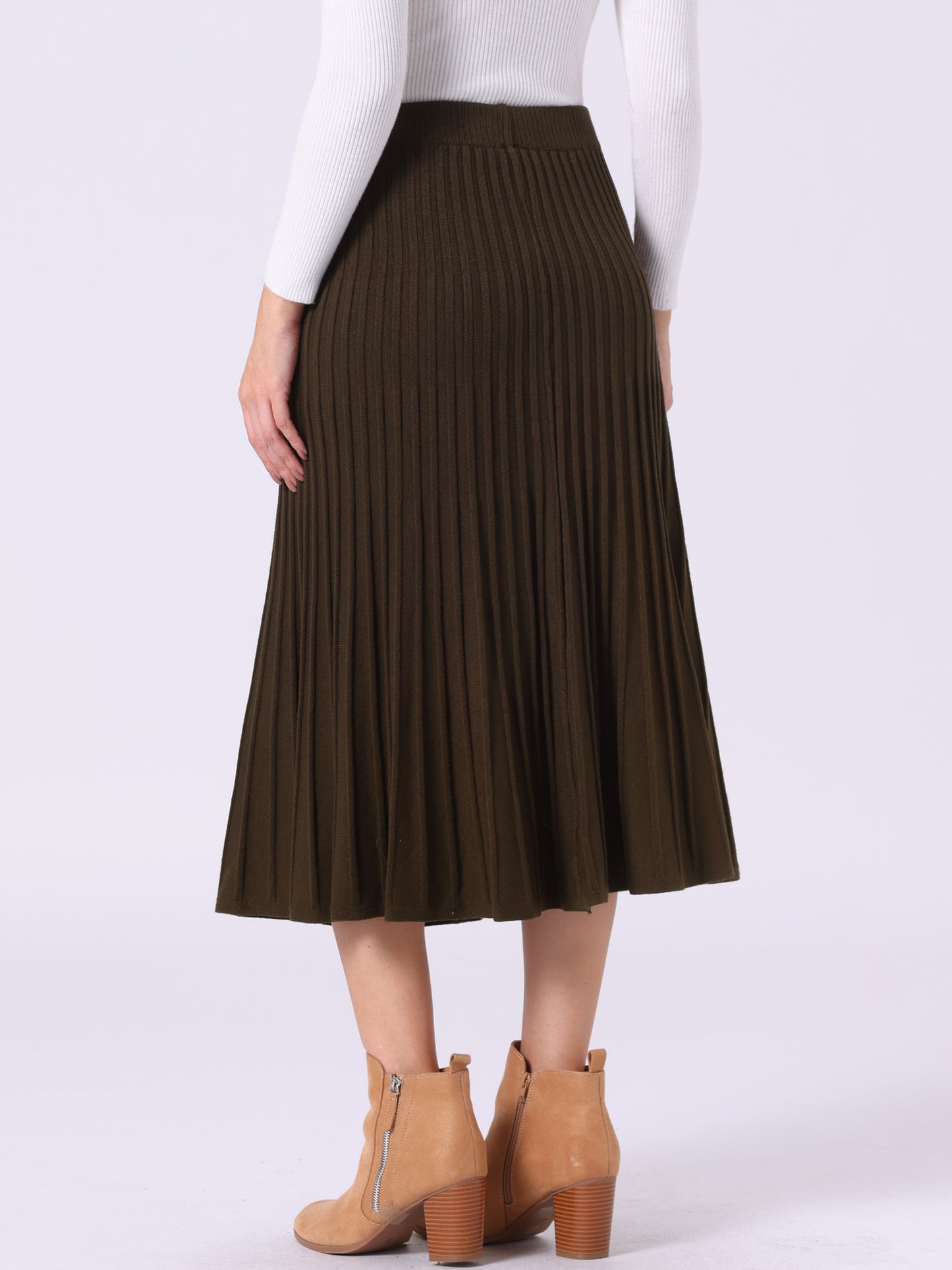 Women's High Waist A-Line Pleated Knitted Skirt Sweater Midi Skirt