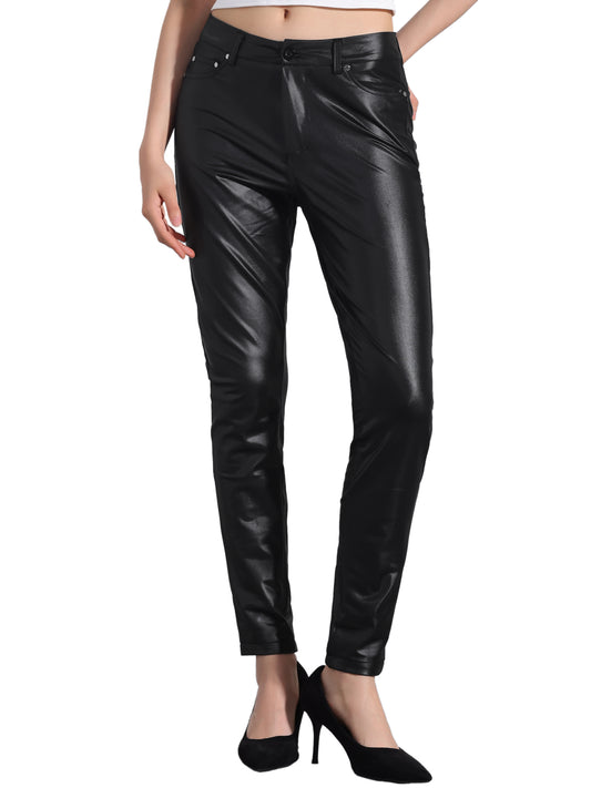Women's Faux Leather Pants High Waist Stretch Slim Fit Motorcycle Legging Pants