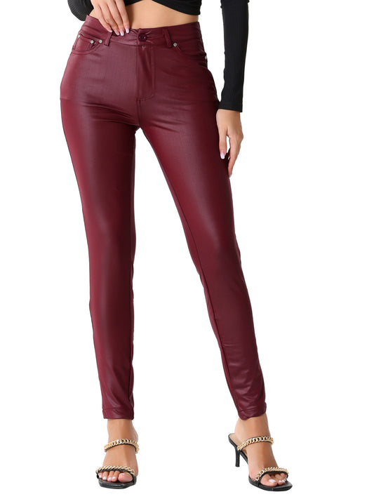 Women's Faux Leather Pants High Waist Stretch Slim Fit Motorcycle Legging Pants