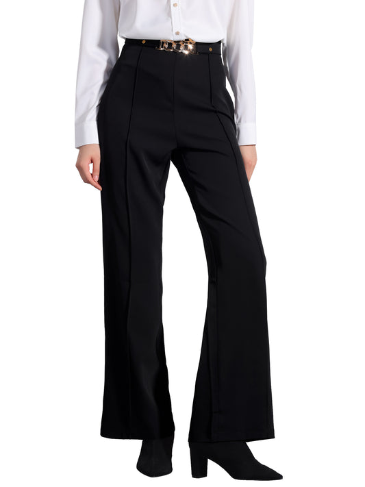 Pantalones casuales de oficina de cintura alta con pliegues y pierna recta para mujer