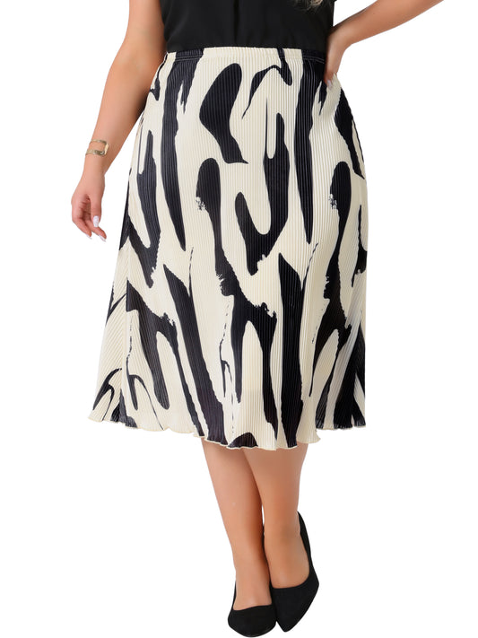 Faldas de talla grande para mujer, de verano, con estampado plisado, cintura alta, informal, de negocios, de corte A, midi