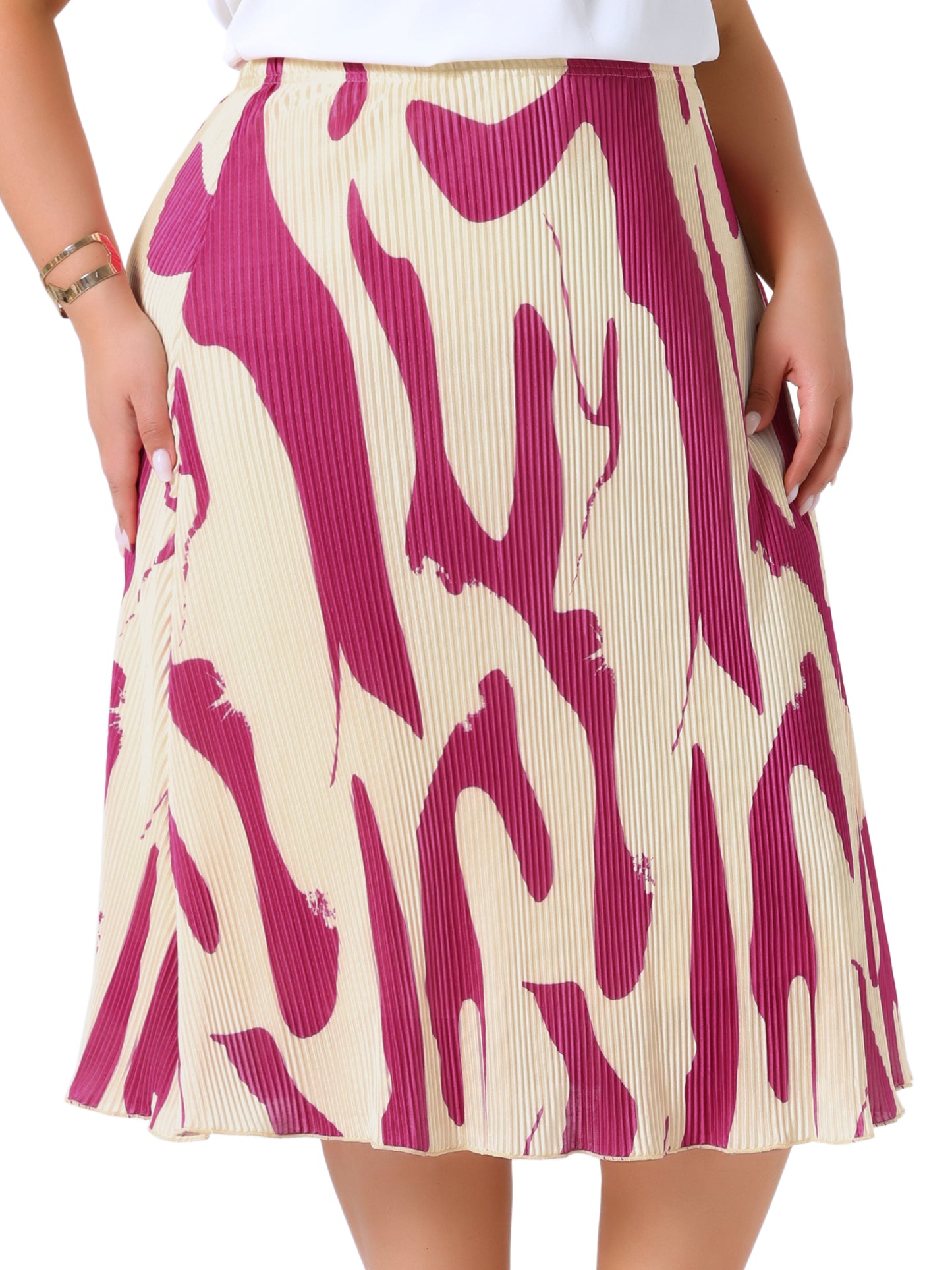 Faldas de talla grande para mujer, de verano, con estampado plisado, cintura alta, informal, de negocios, de corte A, midi