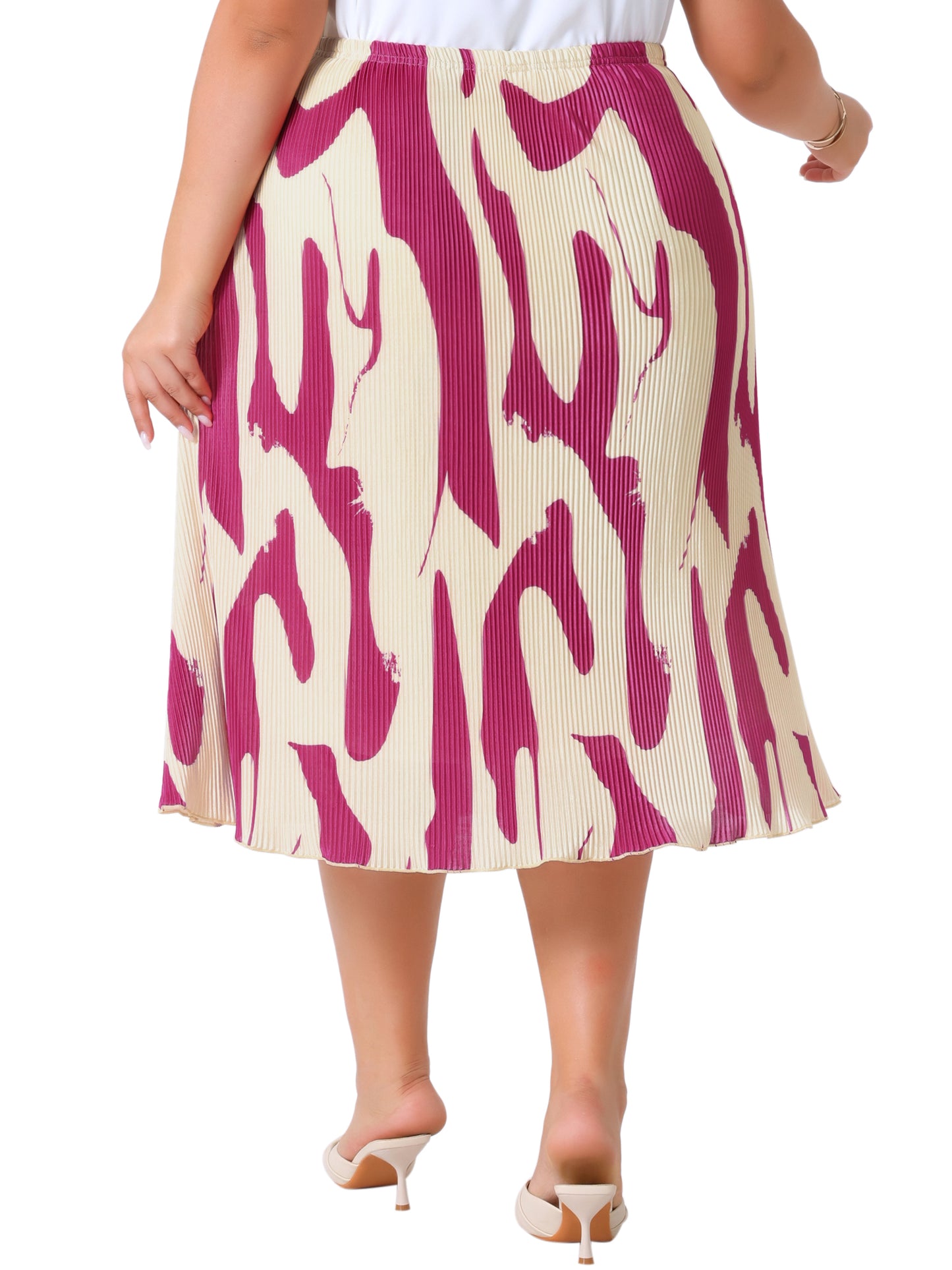 Faldas de talla grande para mujer, de verano, con estampado plisado, cintura alta, informal, de negocios, de corte A, midi
