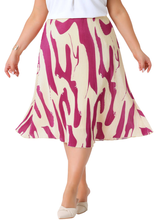 Women Plus Size Skirts Summer Print Pleated High Waisted Business Casual A-Line Midi Skirt