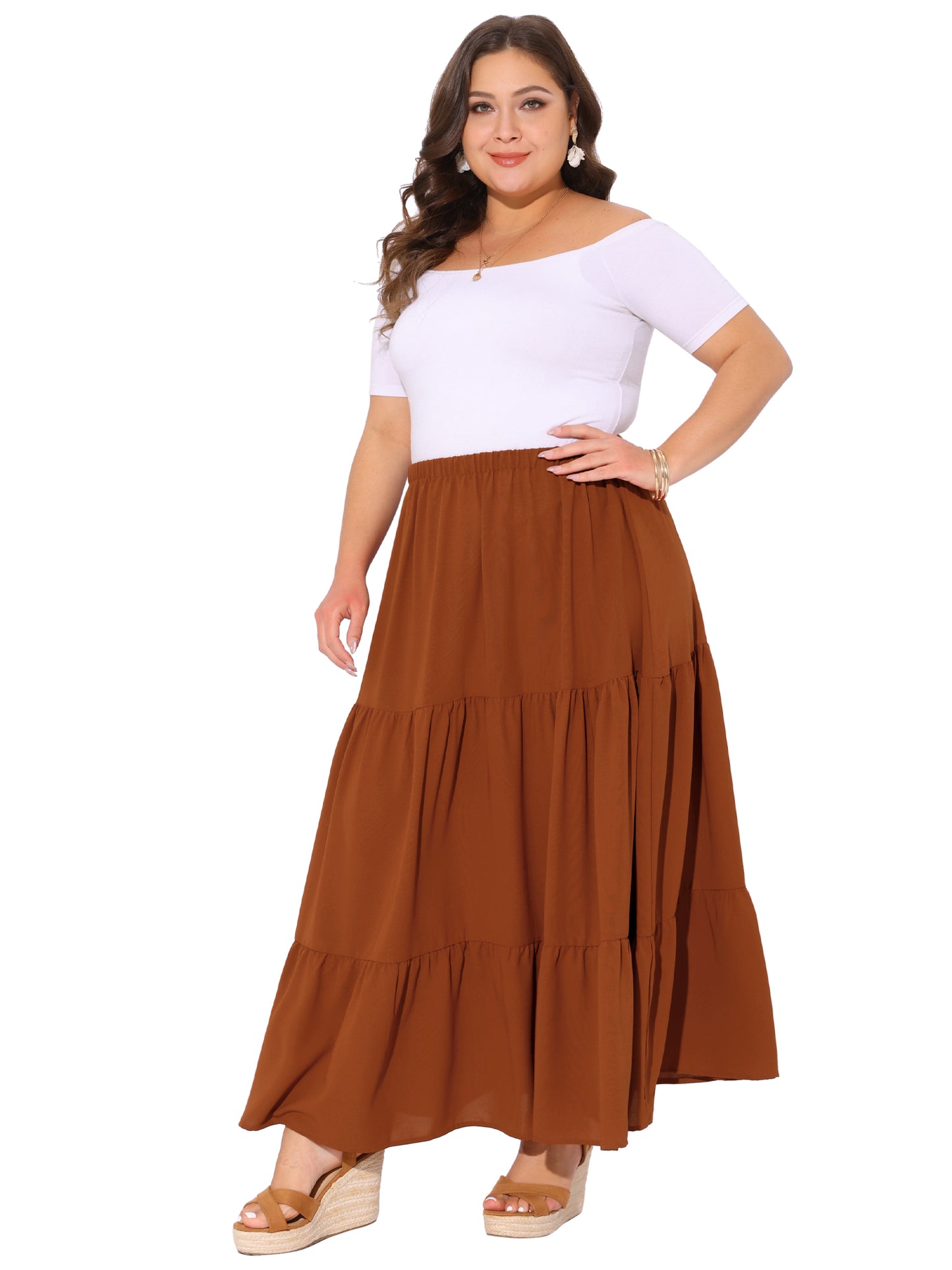 Falda larga de talla grande con vuelo para mujer, cintura alta elástica, estilo bohemio, holgada, informal, estilo playero.