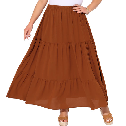Women's Plus Size Swing Maxi Skirt Elastic High Waist Boho Flowy Casual Aline Long Beach Skirts