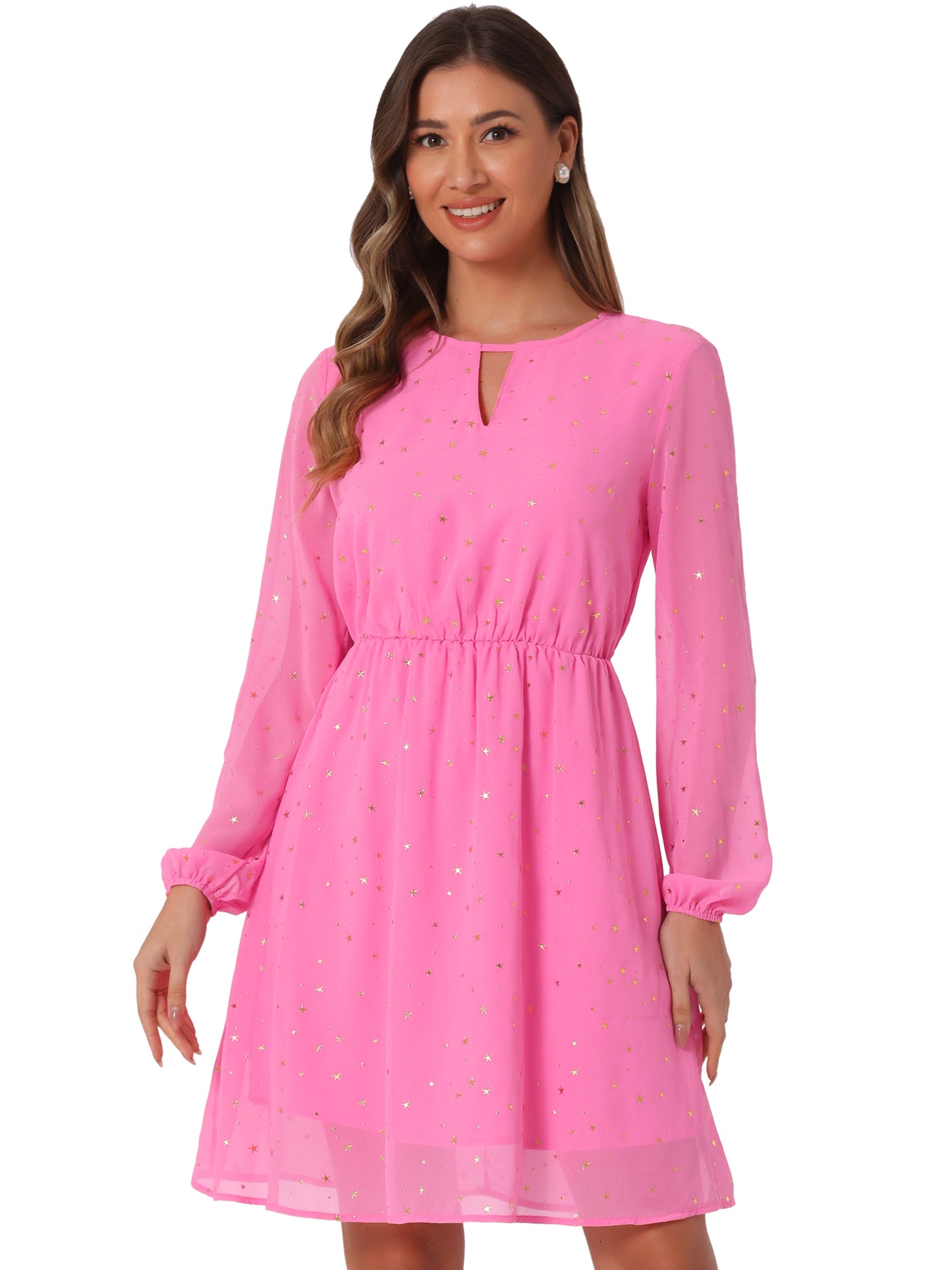 Women's Choker V Neck Gilding Metallic Star Flared A-Line Dress