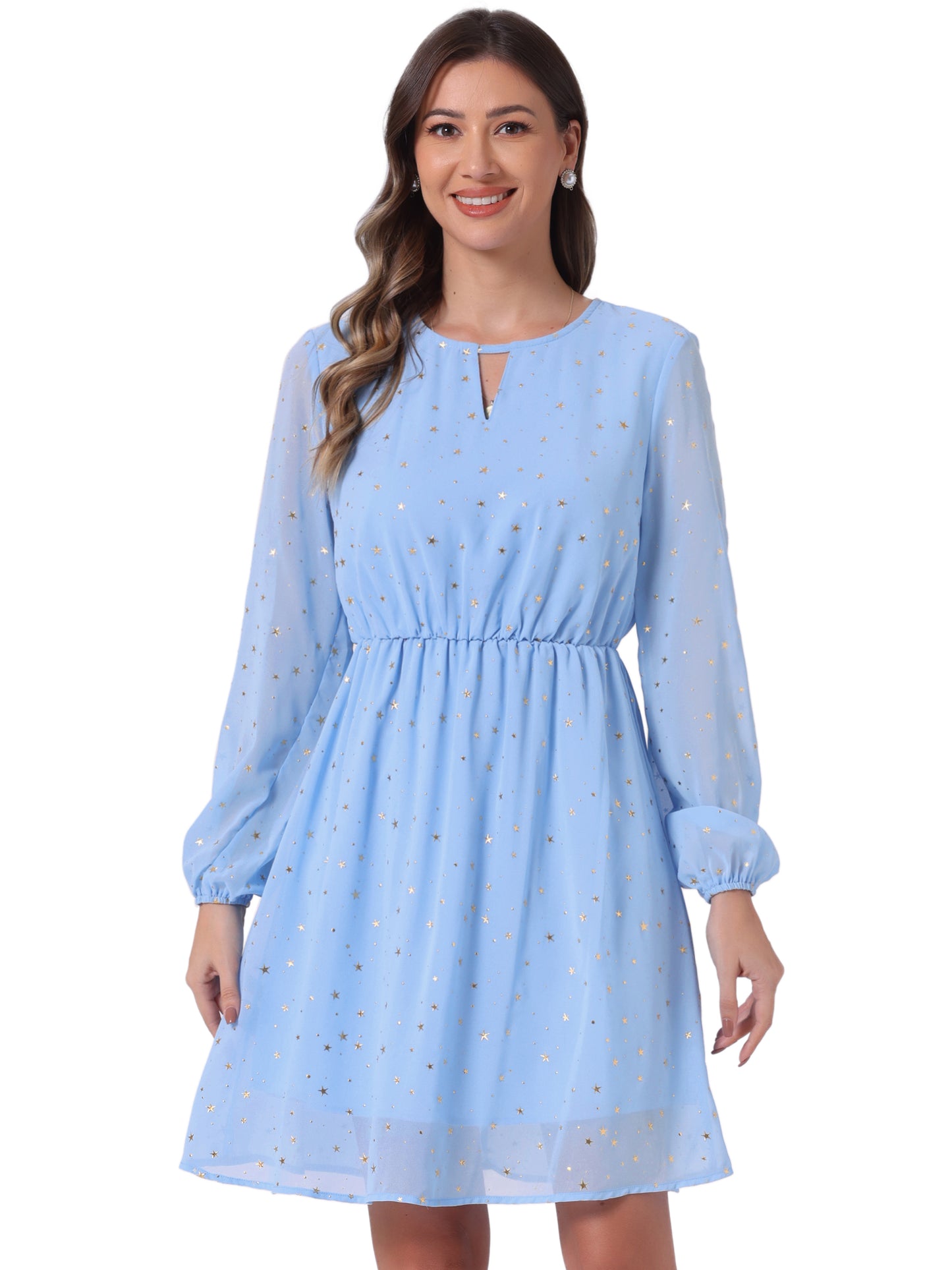 Women's Choker V Neck Gilding Metallic Star Flared A-Line Dress