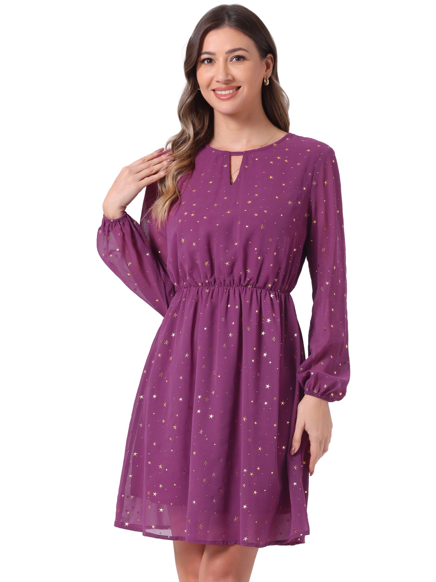 Women's Choker V Neck Gilding Metallic Star Flared A-Line Dress