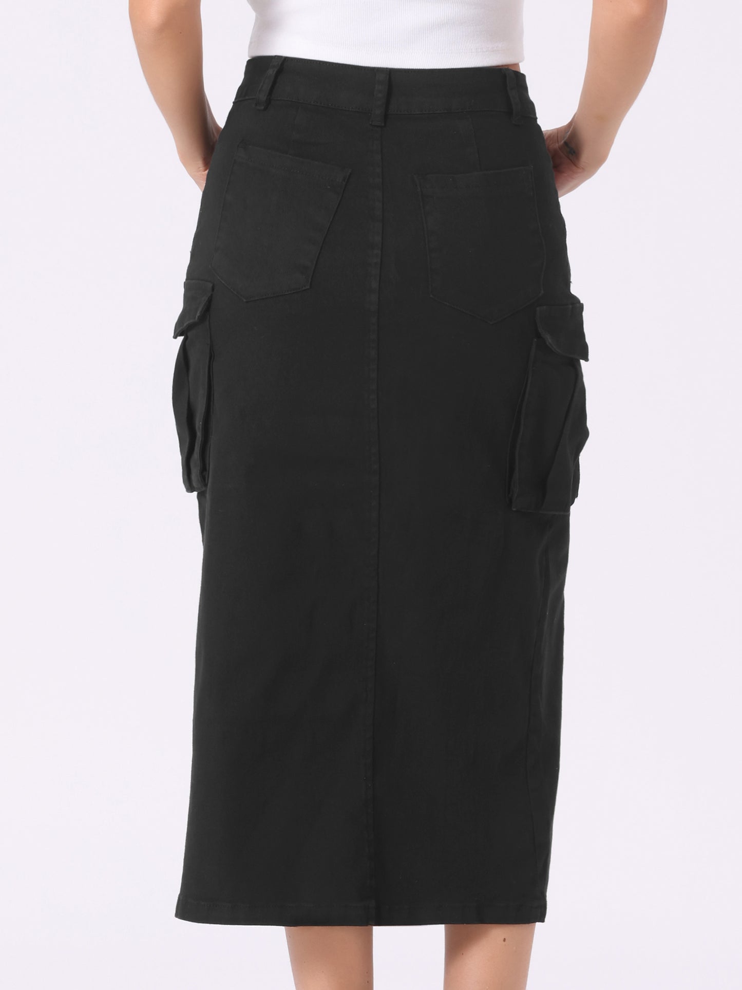 Women's High Waist Split Hem Bodycon Midi Long Denim Cargo Skirt