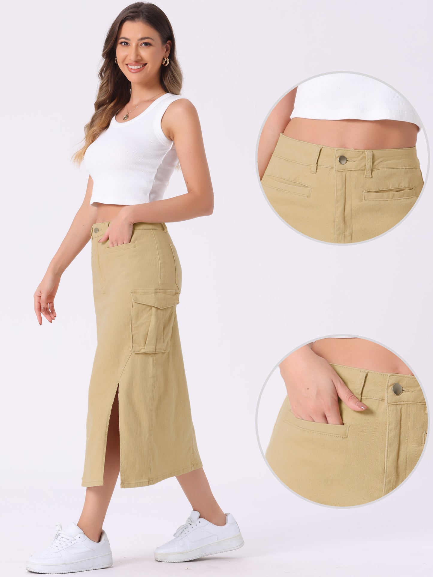 Falda vaquera larga, ajustada, con cintura alta y dobladillo dividido para mujer