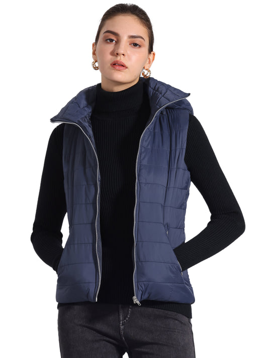 Women's Winter Sleeveless Quilted Hoodie Vest