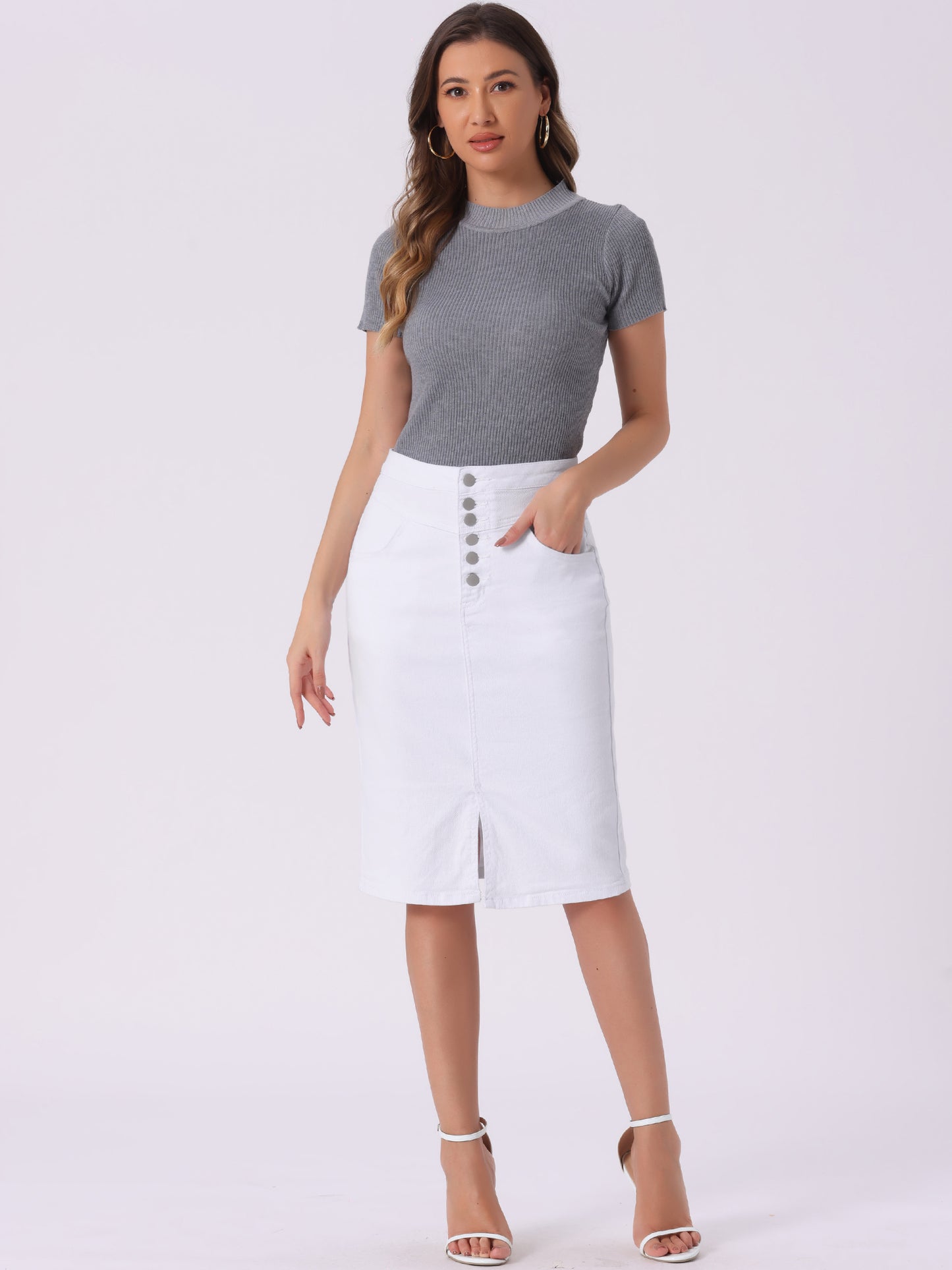 Women's Jean Skirts Split Casual High Waist Bodycon Denim Pencil Skirt