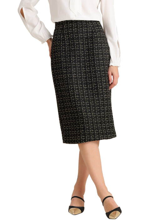 Women's Plaid Tweed High Waist Work Office Bodycon Pencil Skirt