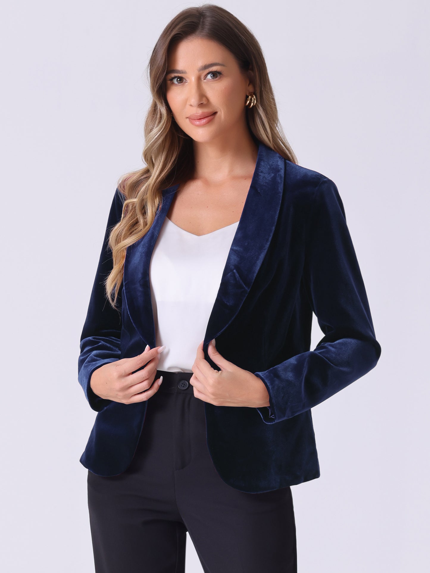 Women's Shawl Collar 1 Button Velvet Blazer (Available in Plus Size)