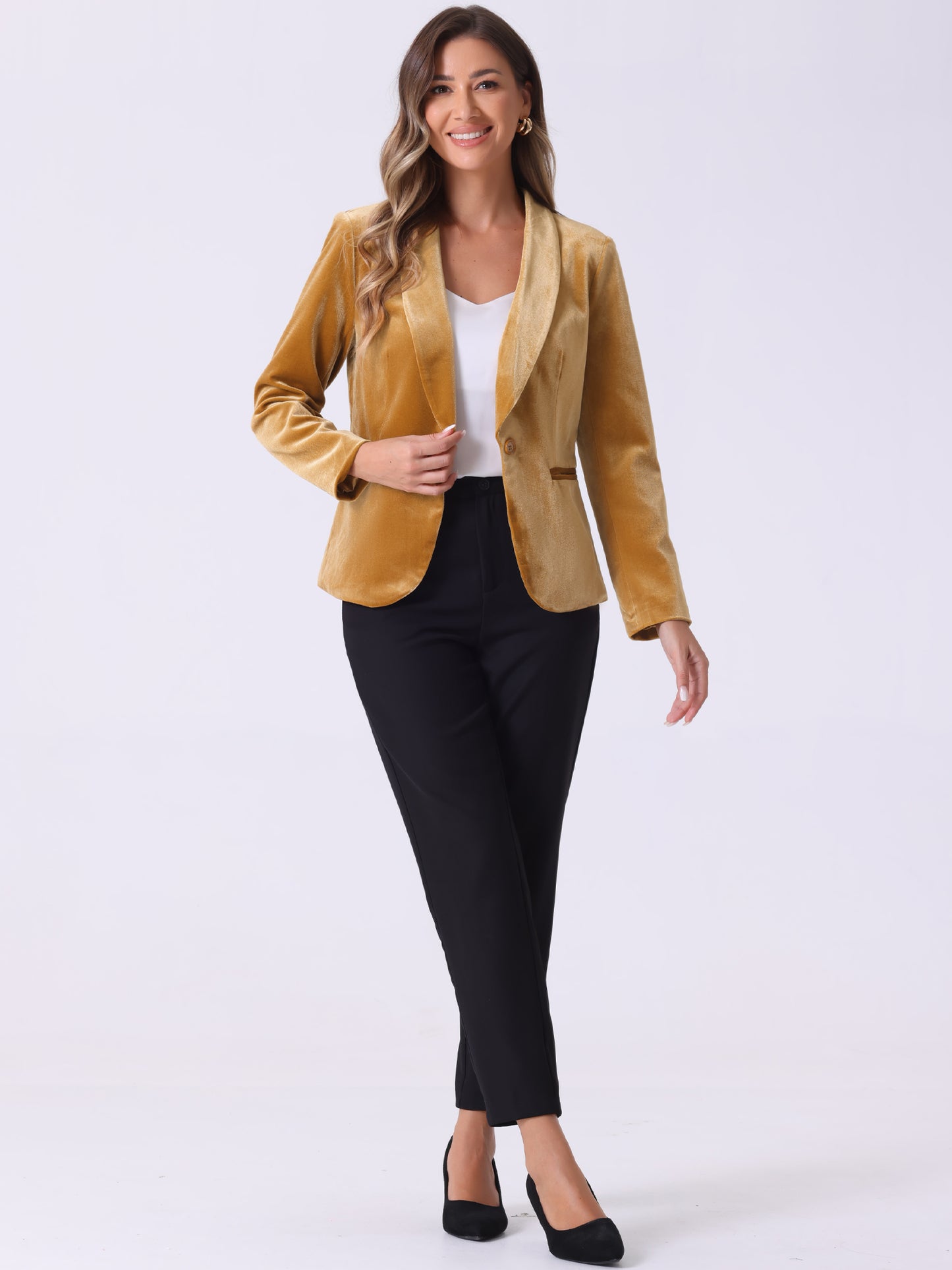 Women's Shawl Collar 1 Button Velvet Blazer (Available in Plus Size)