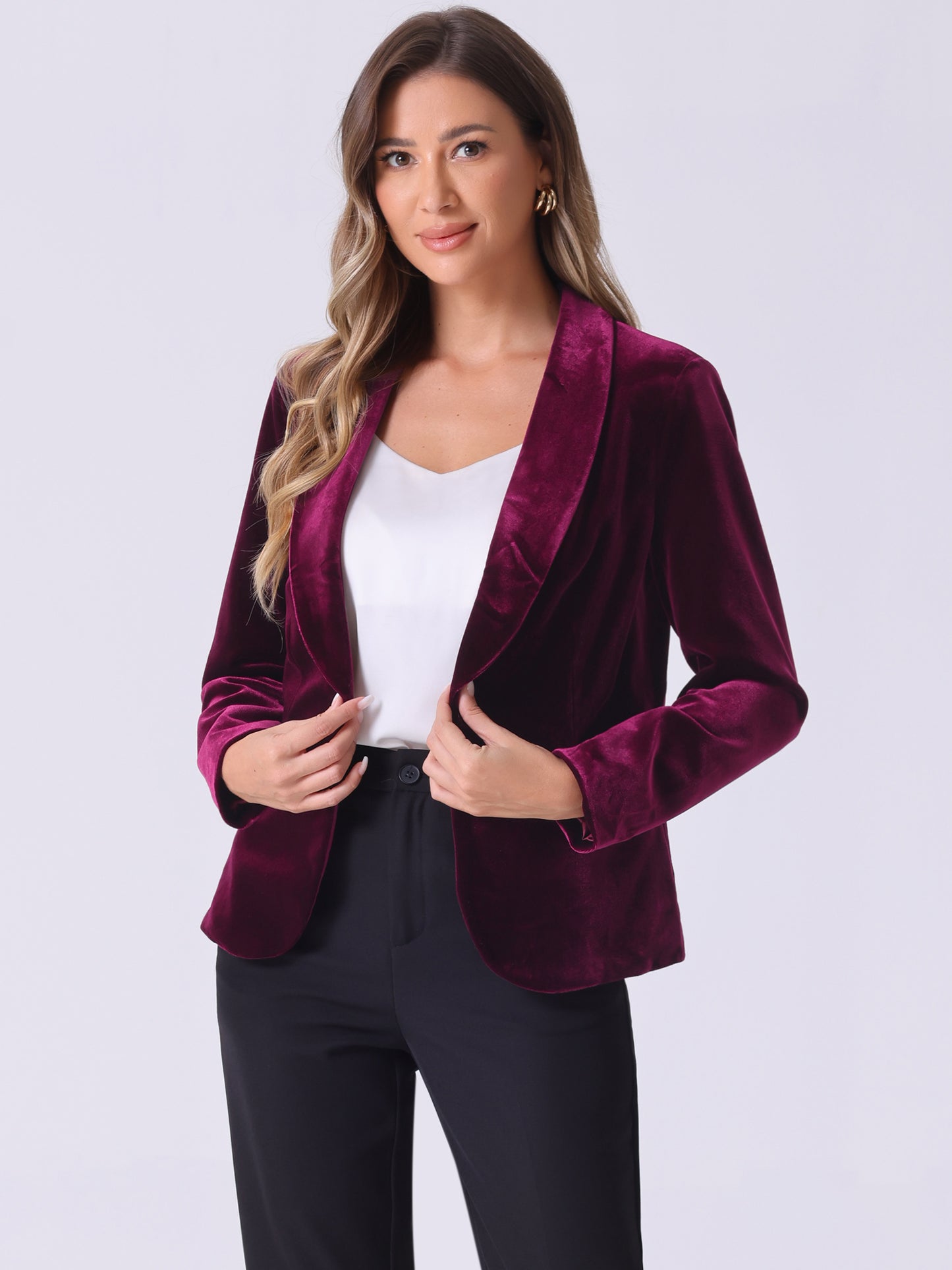 Women's Shawl Collar 1 Button Velvet Blazer (Available in Plus Size)
