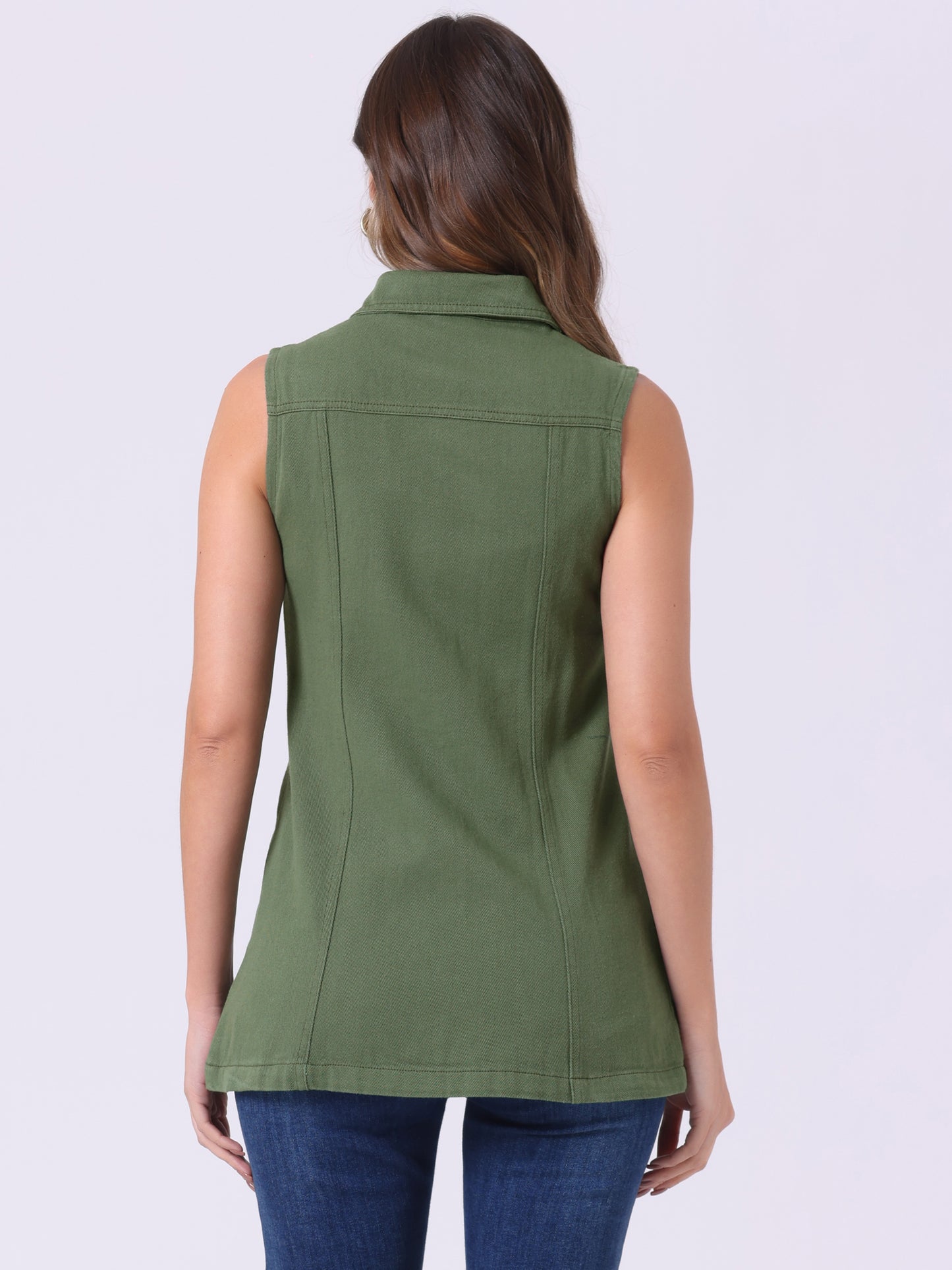 Women's Sleeveless Button Down Waistcoat Casual Long Denim Vest (Available in Plus Size)