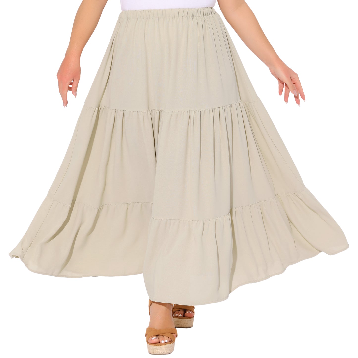 Women's Plus Size Swing Maxi Skirt Elastic High Waist Boho Flowy Casual Aline Long Beach Skirts