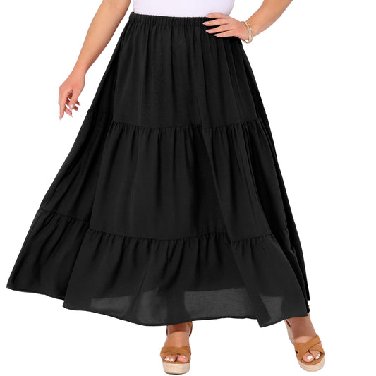 Falda larga de talla grande con vuelo para mujer, cintura alta elástica, estilo bohemio, holgada, informal, estilo playero.