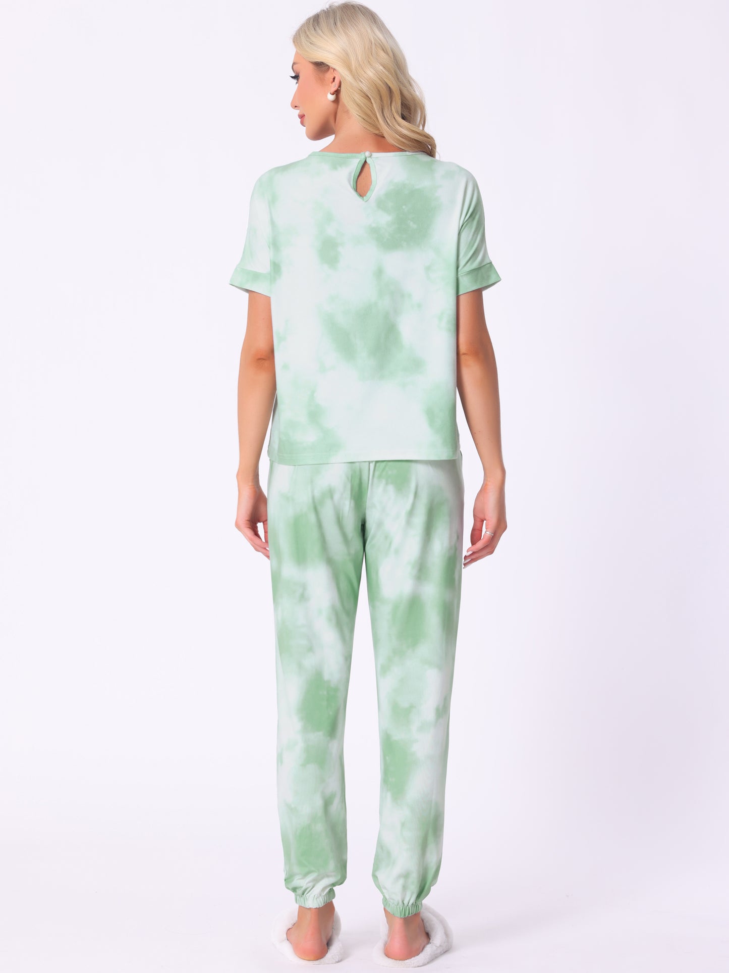 Women's Pajamas Set Sleepwear Tie Dye T-shirt with Pants Pjs with Pocket Sweatsuit