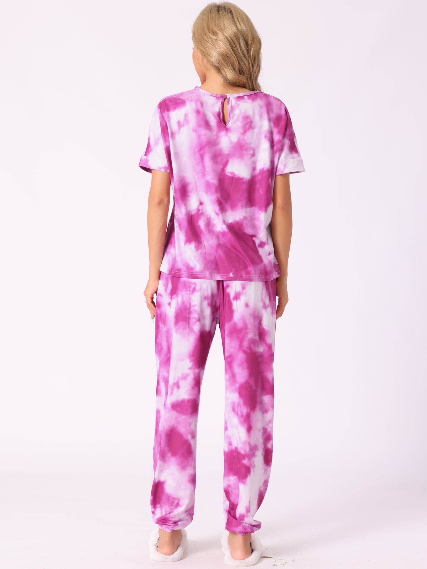 Women's Pajamas Set Sleepwear Tie Dye T-shirt with Pants Pjs with Pocket Sweatsuit