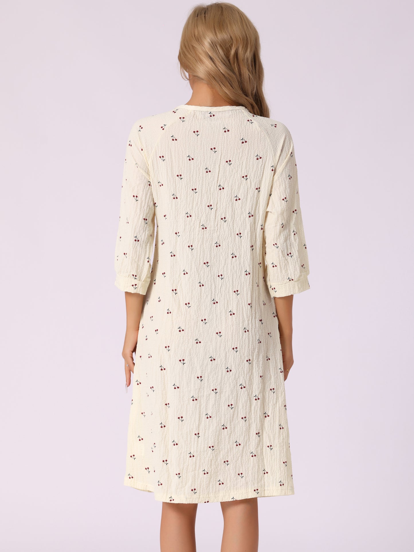Chemises de nuit pour femmes, vêtements de nuit boutonnés, manches 3/4, col ras du cou, chemise de nuit imprimée mignonne avec poches