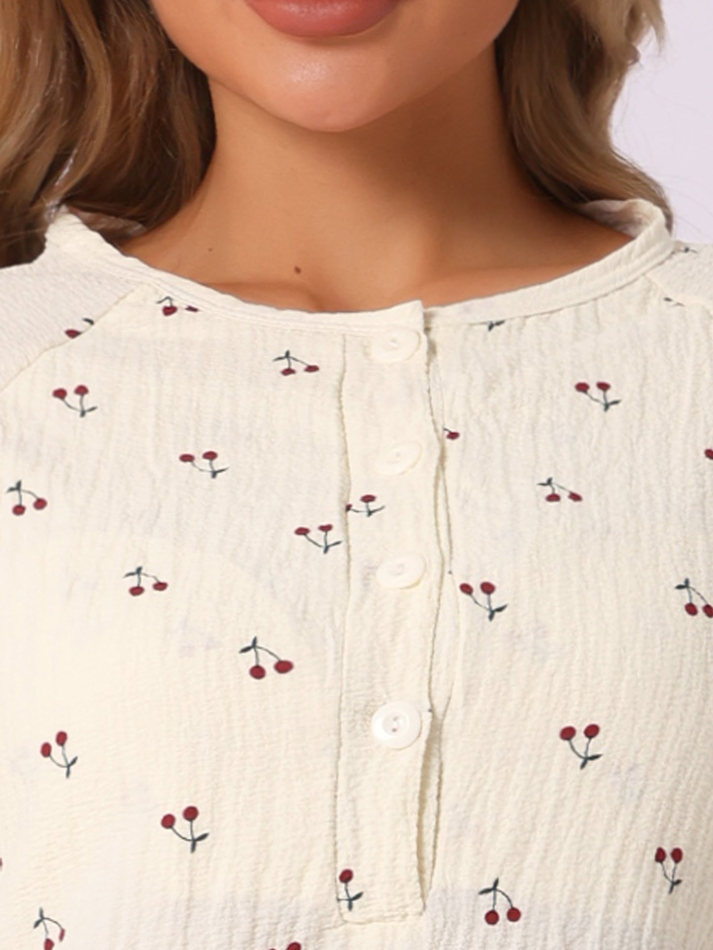 Chemises de nuit pour femmes, vêtements de nuit boutonnés, manches 3/4, col ras du cou, chemise de nuit imprimée mignonne avec poches