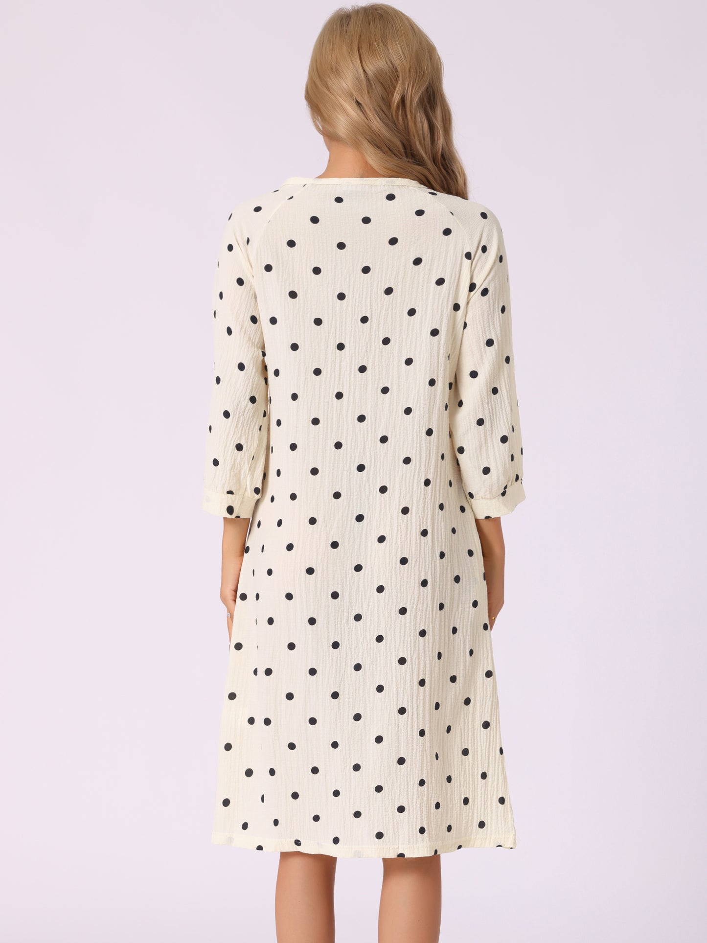 Women's Nightgowns Button Up Sleepwear 3/4 Sleeve Crew Neck Nightshirts Cute Print Sleepshirt with Pockets