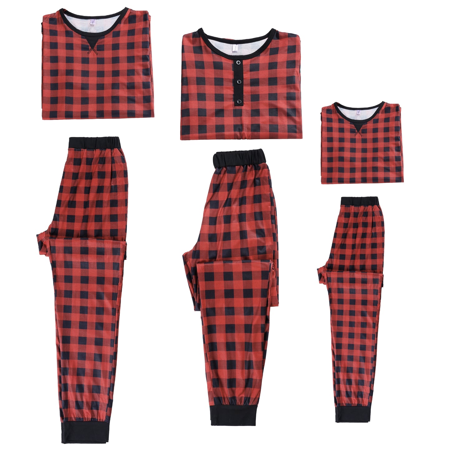 Ensemble pyjama de Noël familial pour femme, haut à manches longues et pantalon assorti, imprimé écossais rouge et noir