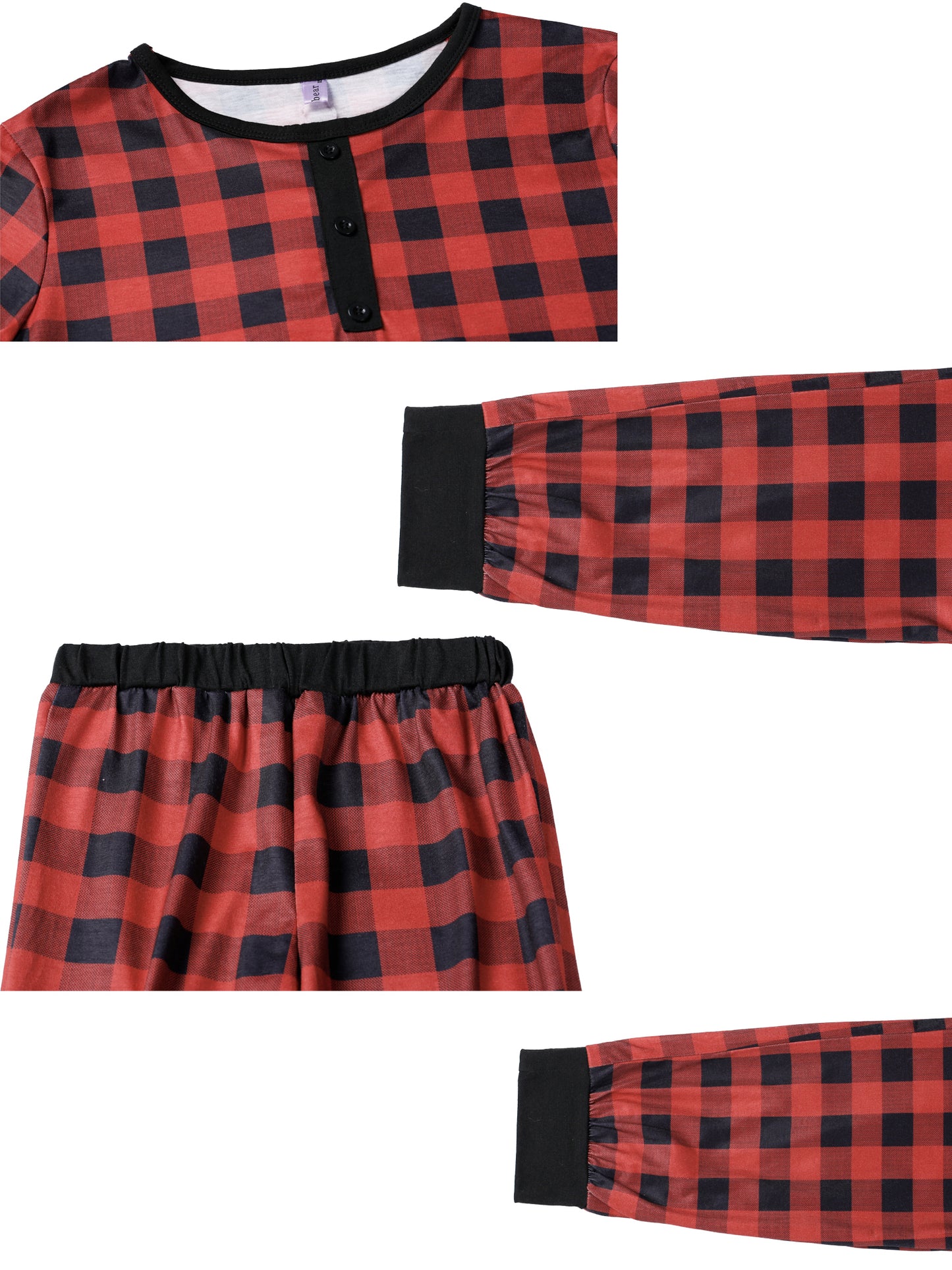 Ensemble pyjama de Noël familial pour femme, haut à manches longues et pantalon assorti, imprimé écossais rouge et noir