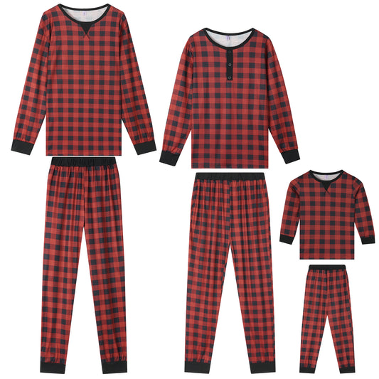 Kid's Christmas Family Pajama Set Red Black Plaid Print Long Sleeve Top Matching Pants
