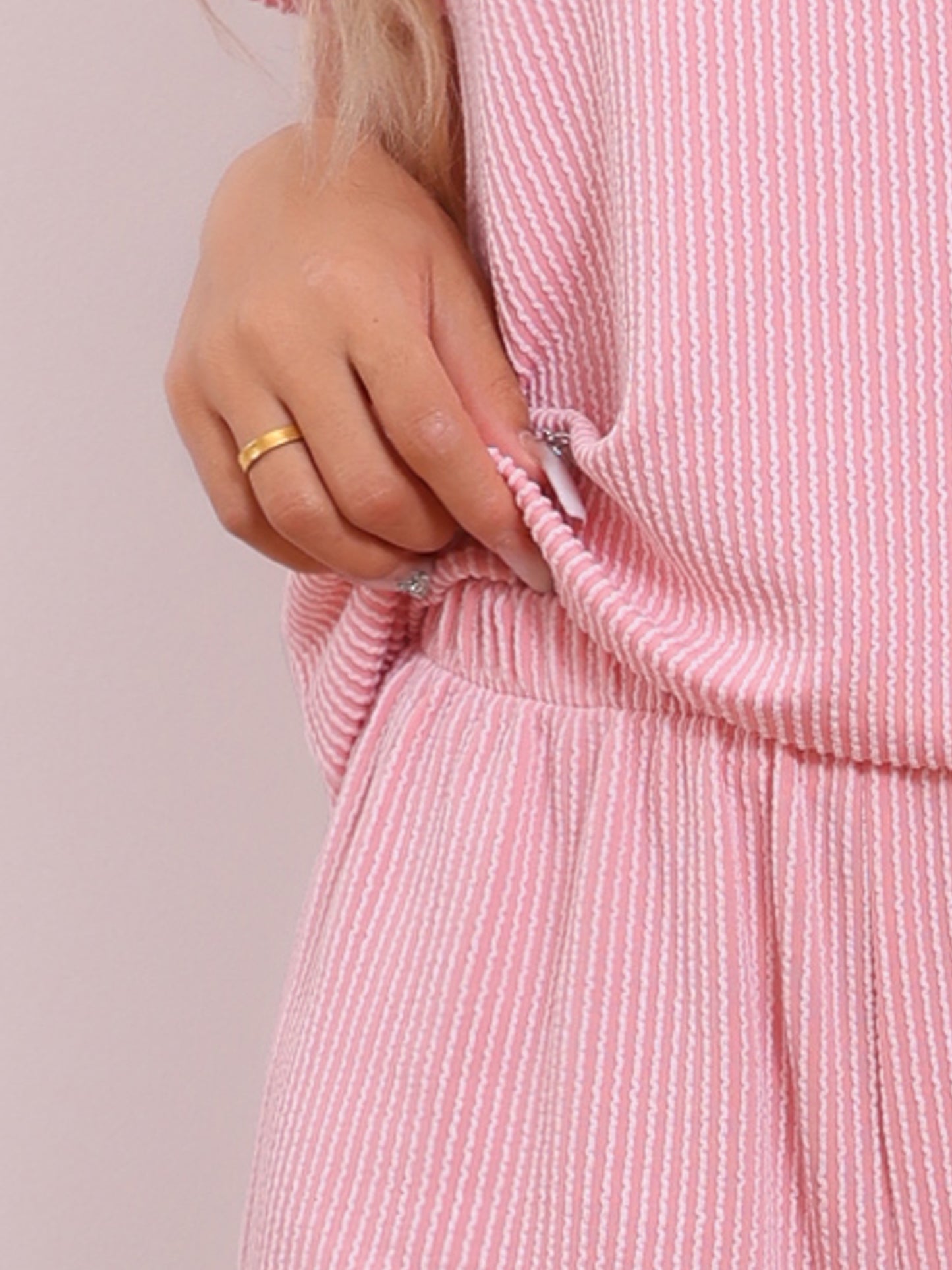 Women's Pajamas Ribbed Knit Loungewear Casual Short Sleeves Tops with Shorts PJ Set
