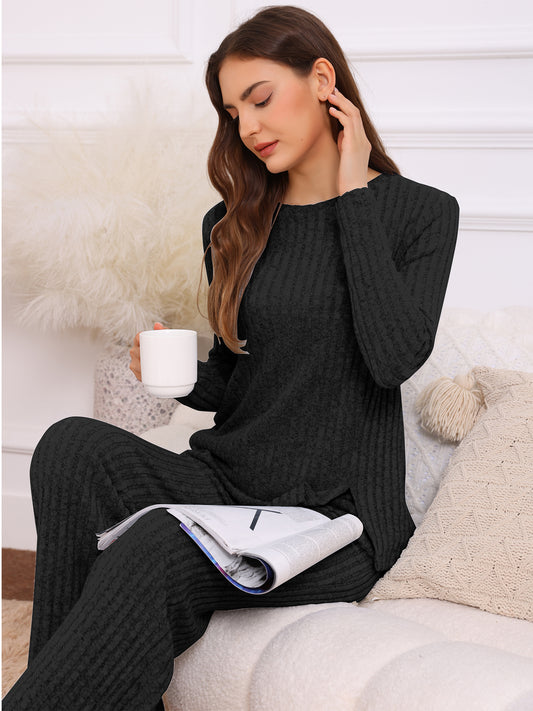 Women's Pajamas Set Crewneck Long Sleeve Sleepwear Soft Pajamas Sets with Pocket Loungewear