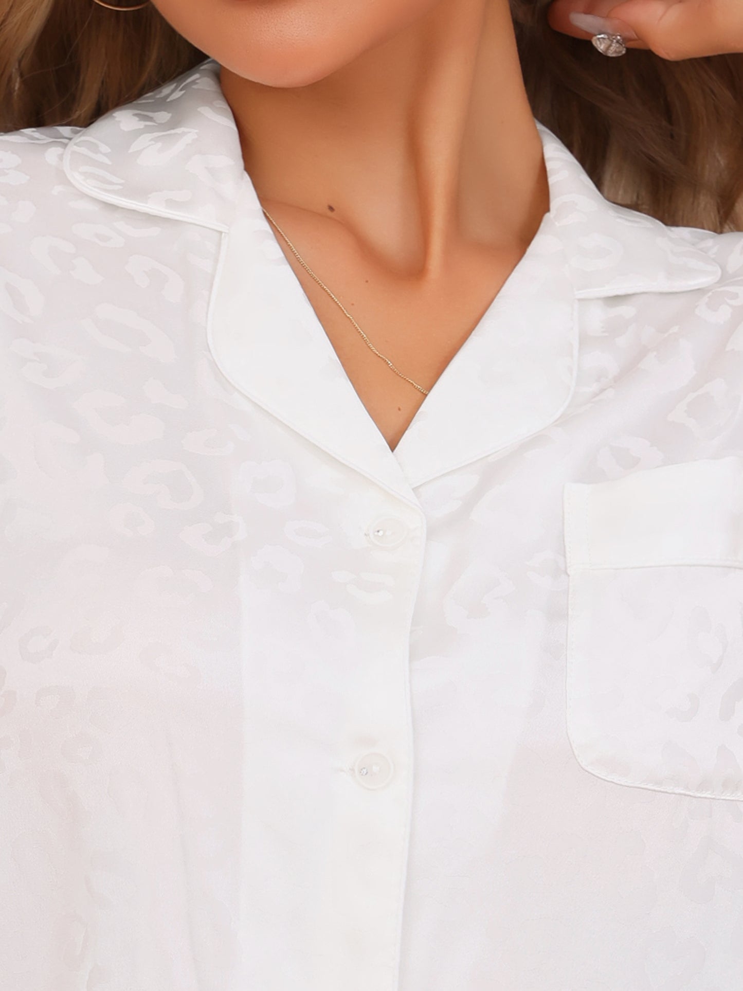 Pyjama pour femme, ensemble pyjama boutonné, col cranté, manches longues