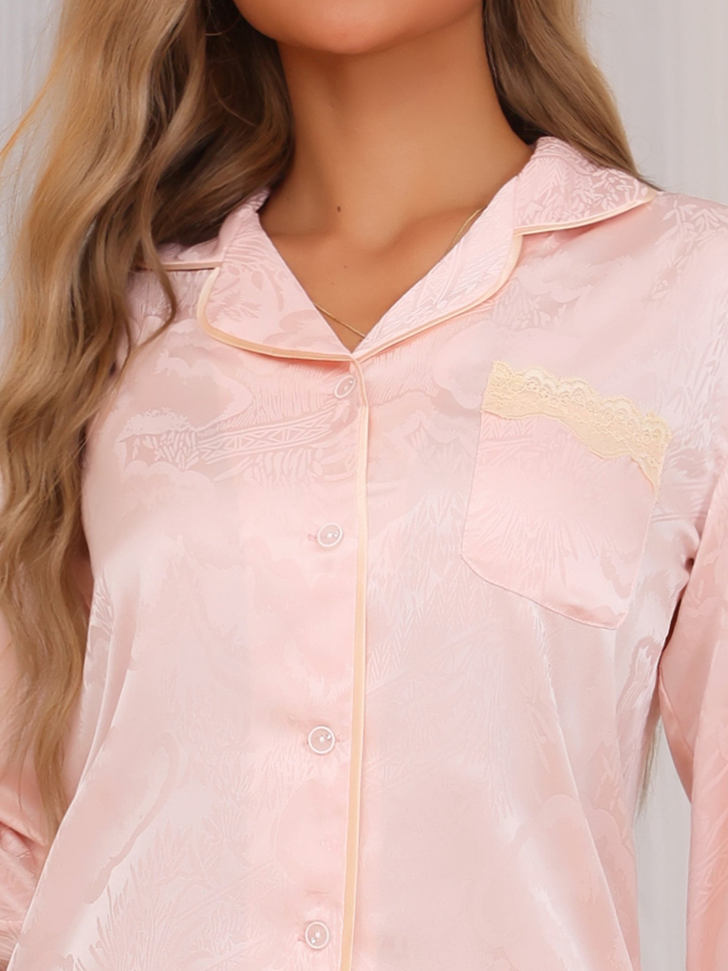 Pyjama pour femme, ensemble pyjama boutonné, col cranté, manches longues
