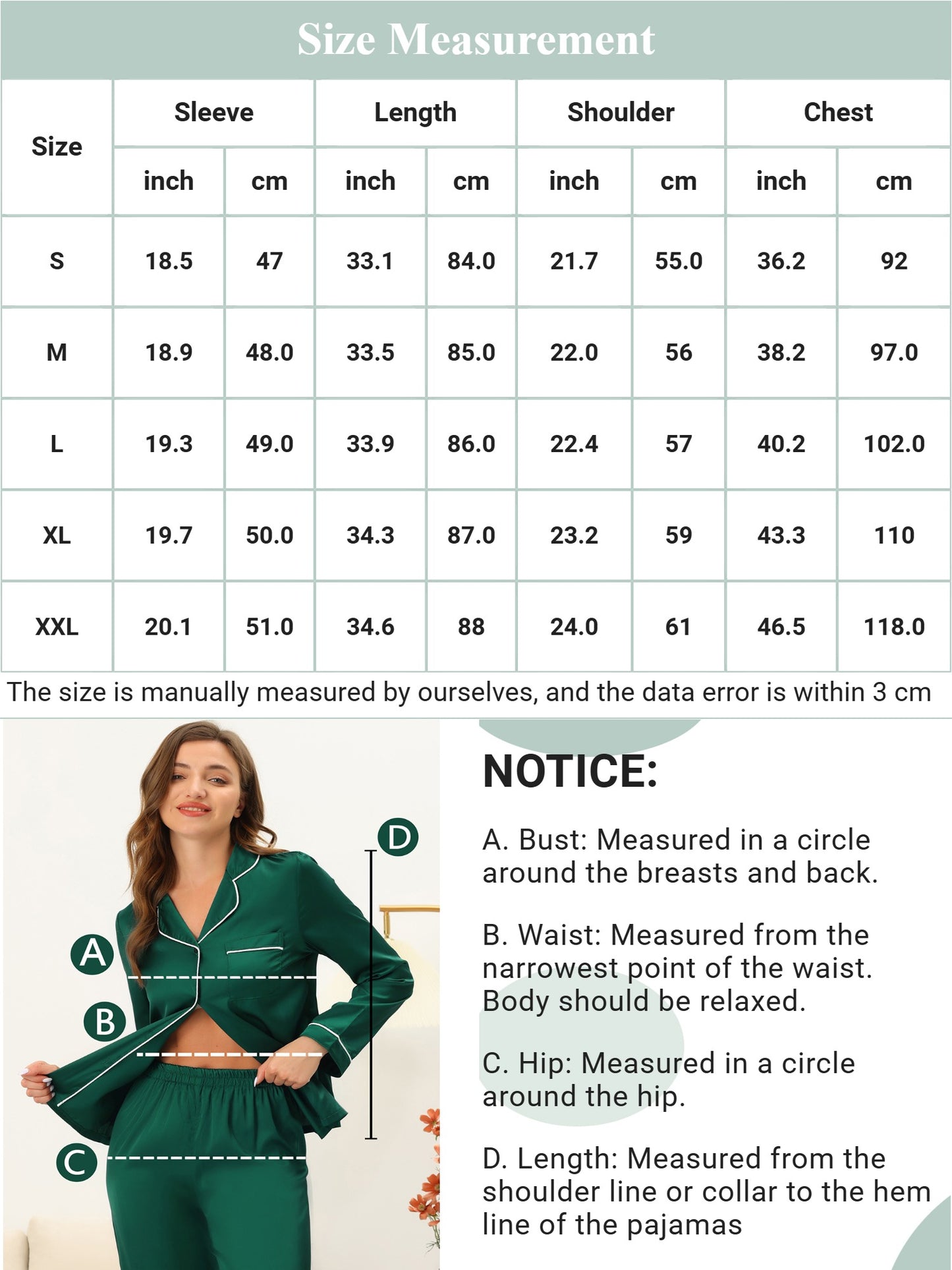 Pyjama femme, chemise de nuit, manches longues, poche avant, longueur cuisse, vêtements de détente