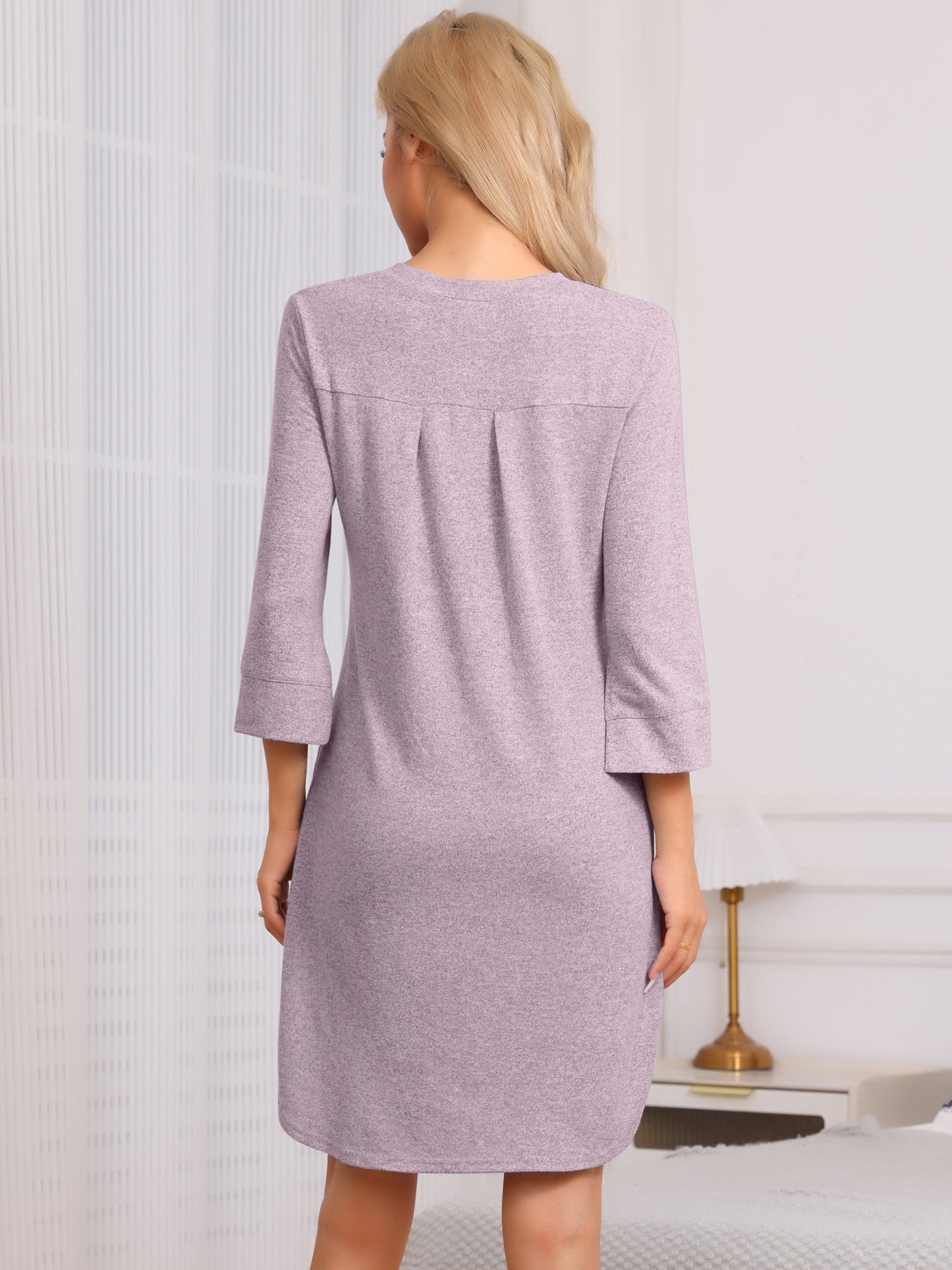 Women's Button Up Nightshirt Strechy Knit Half Sleeve Nightgown Sleep Shirts Nightdress