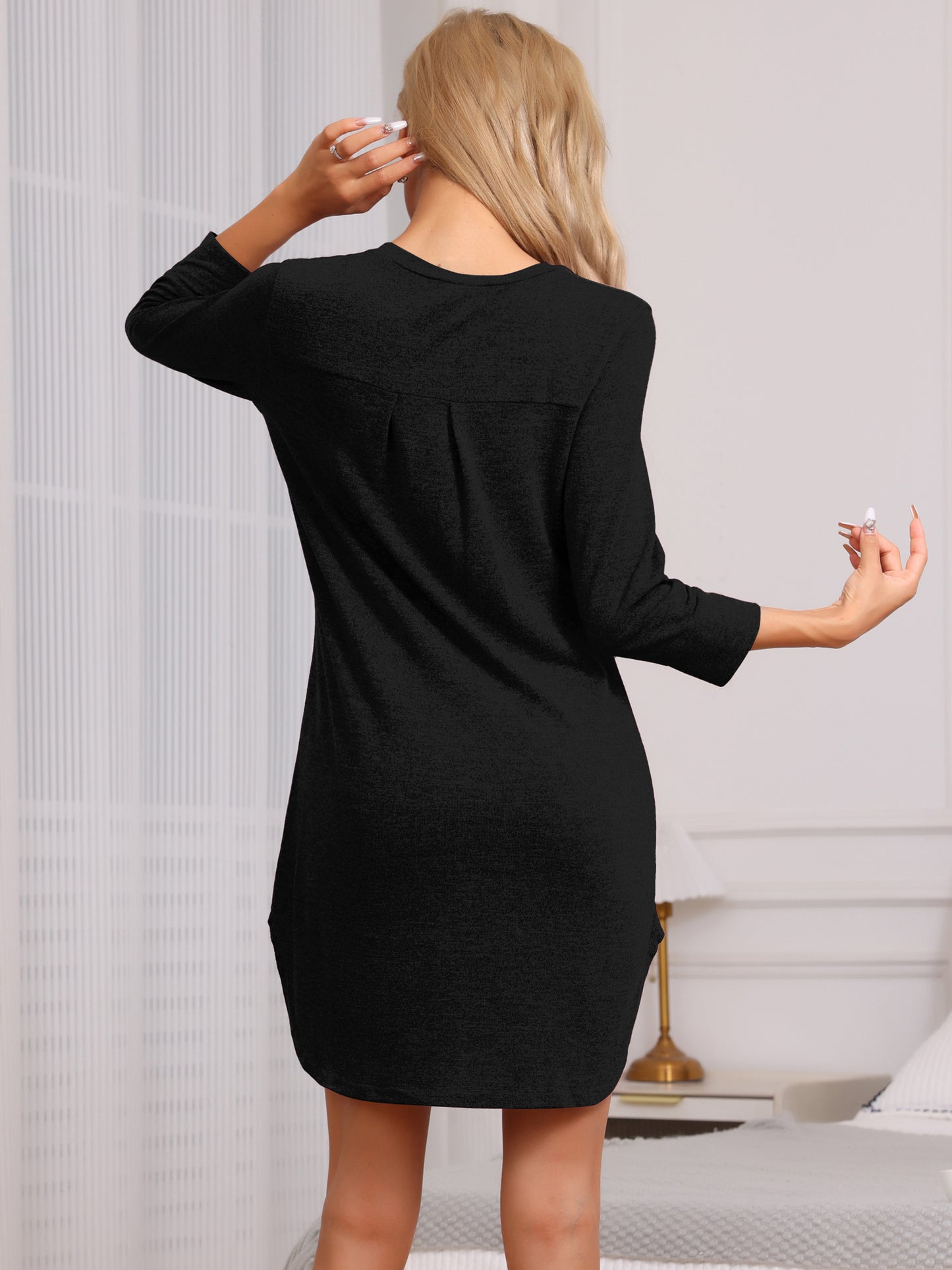 Women's Button Up Nightshirt Strechy Knit Half Sleeve Nightgown Sleep Shirts Nightdress