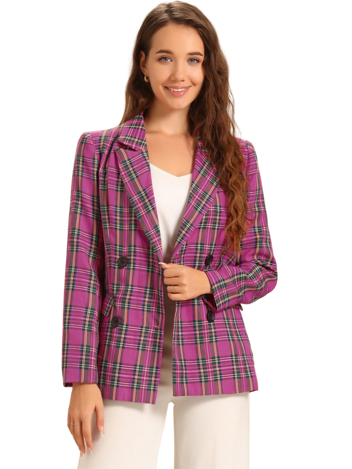 Women's Notched Lapel Double Breasted Blazer Jacket