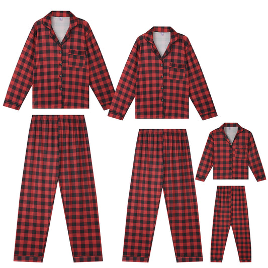 Kid's Christmas Plaid Long Sleeve Tops with Pants Loungewear Holiday Family Pajama Set
