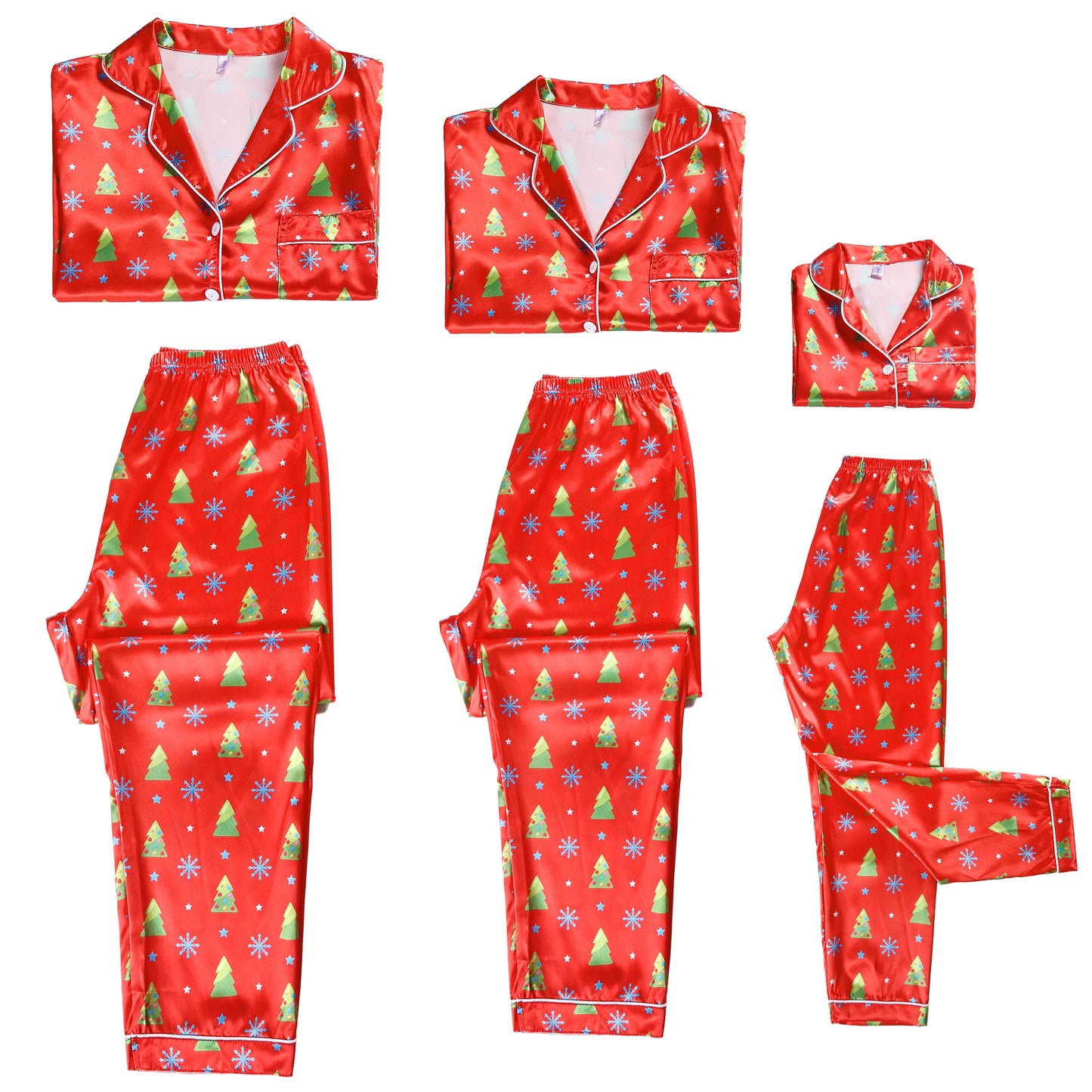 Child's Christmas Satin Long Sleeve Button Down Pjs Tree Print Festival Party Sleepwear Family Pajamas Set