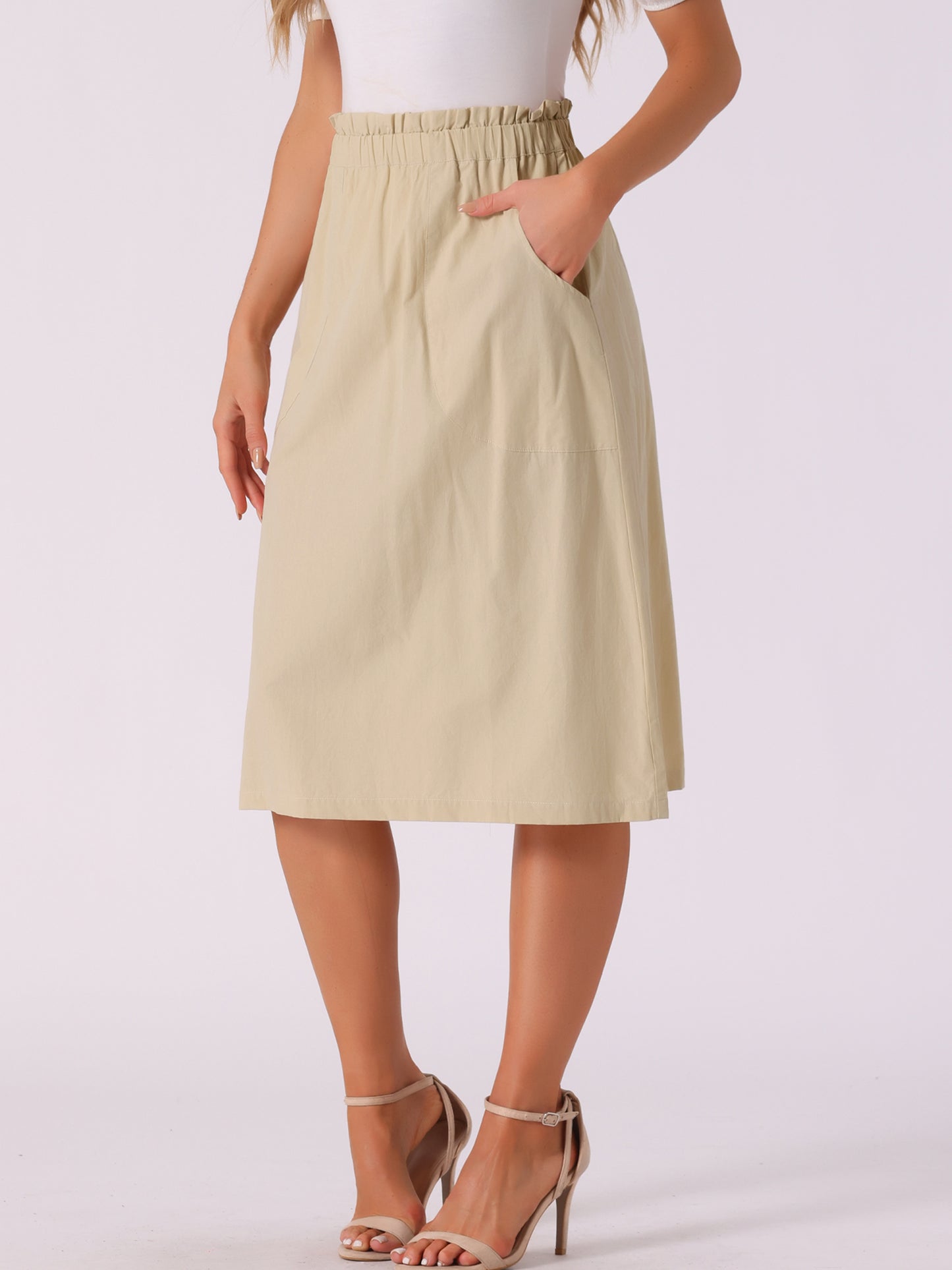 Falda informal de algodón para mujer, estilo campesino, con cintura elástica y bolsillos.