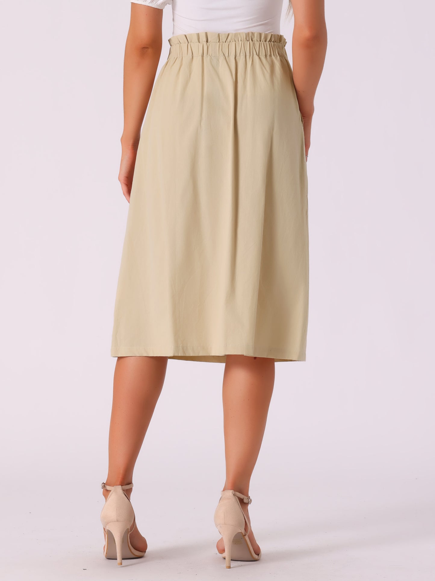 Falda informal de algodón para mujer, estilo campesino, con cintura elástica y bolsillos.