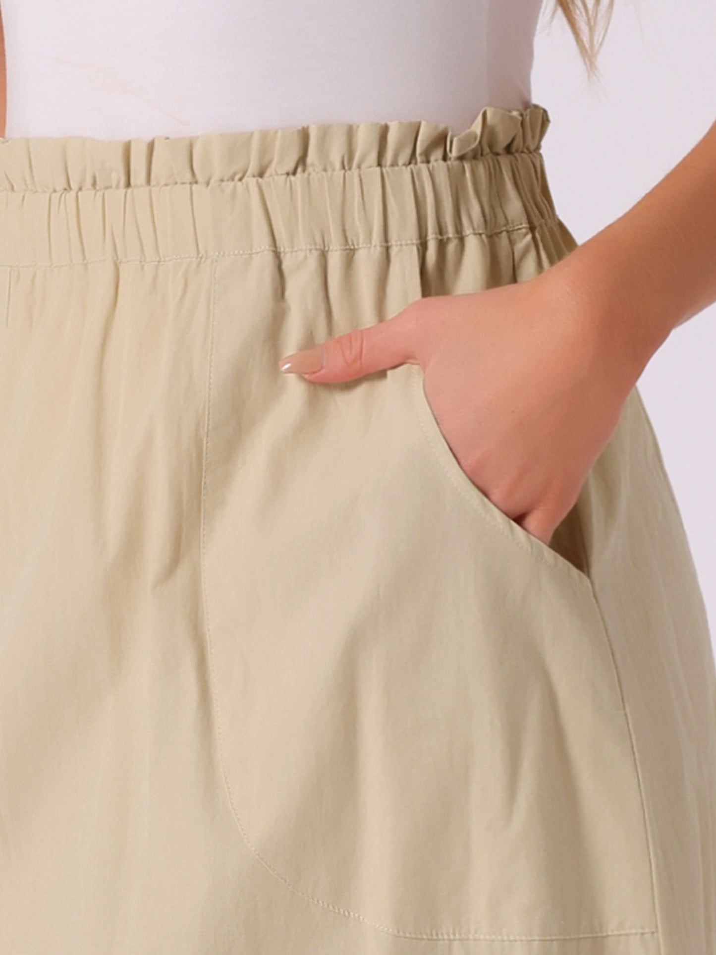 Falda informal de algodón para mujer, estilo campesino, con cintura elástica y bolsillos.